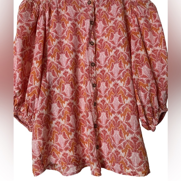Maeve Anthropologie Kalapana Tiger Palms Blouse Puff Sleeve Size 4 - Picture 6 of 9